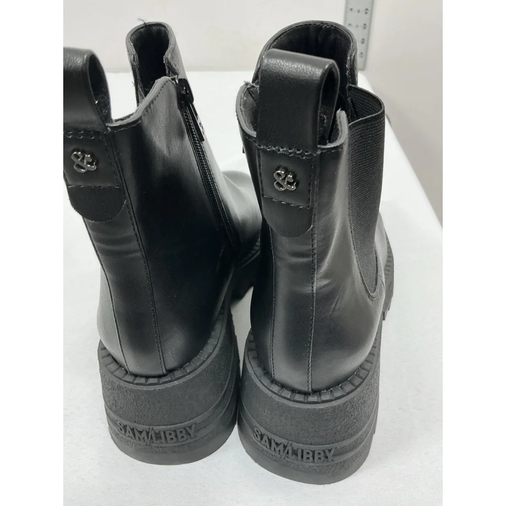 Womans Sam & Libby Ankle Boots Chunky 10 Black Side Zip Round Toe